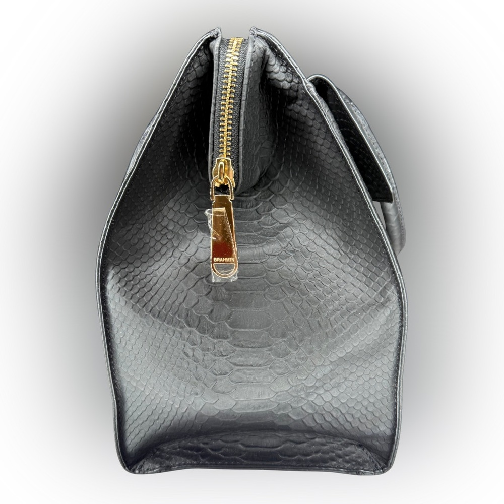 Elegant Brahmin Black Harkness Caroline Satchel with Gold Accents - Picture 4 of 12